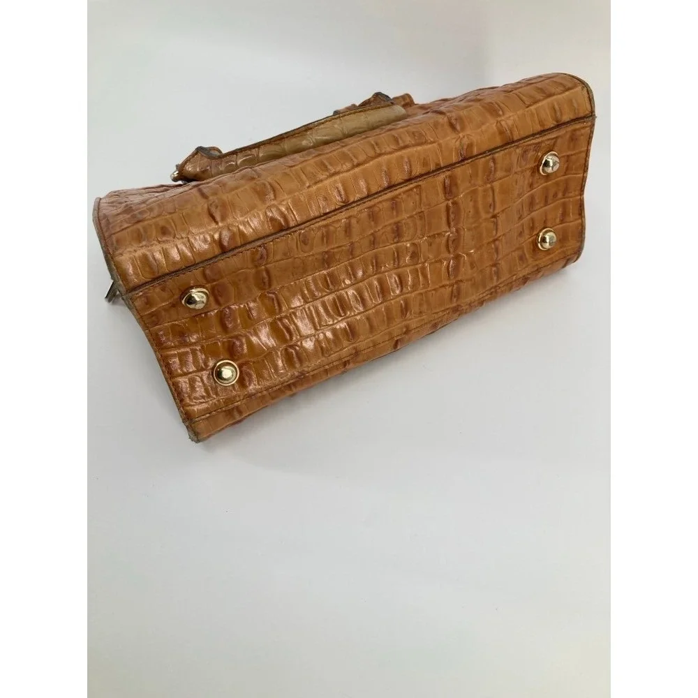 Brahmin Pecan Croc Embossed Leather Satchel Handbag Tan Zip Top Small Tote